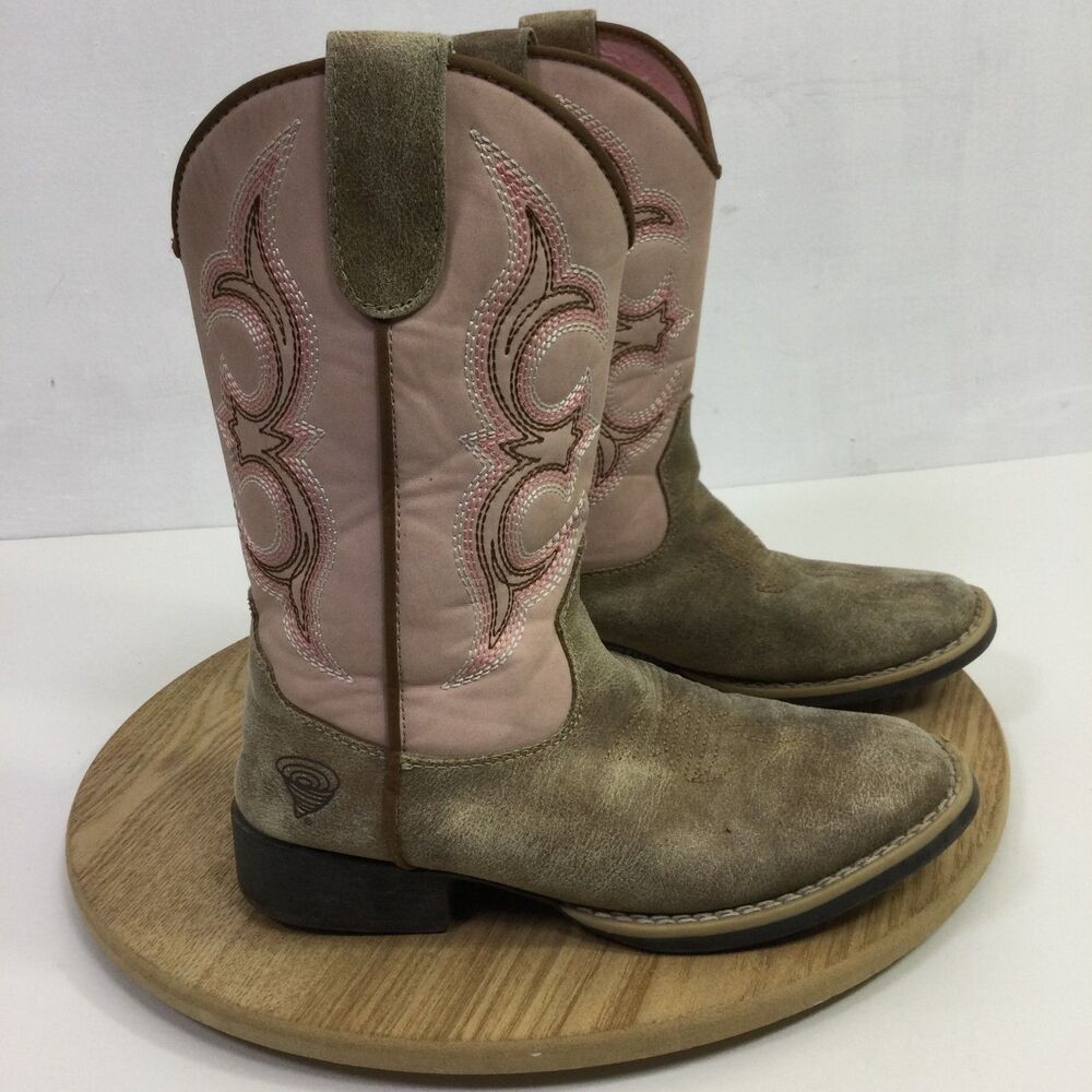 Twister Girls Posy Western Cowboy Boots Square Toe Brown Pink Size 1